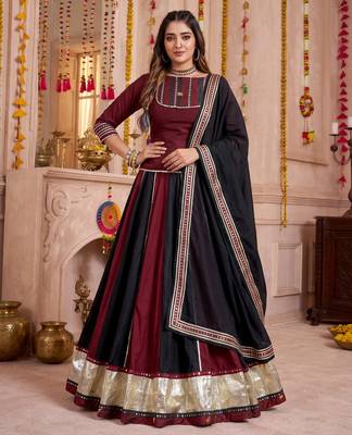 Multicolor Chinon Navratri Lehenga Choli Dupatta Set 1