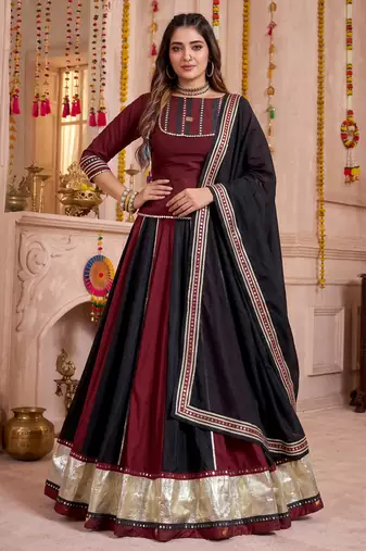 Multicolor Chinon Navratri Lehenga Choli Dupatta Set