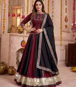 Multicolor Chinon Navratri Lehenga Choli Dupatta Set