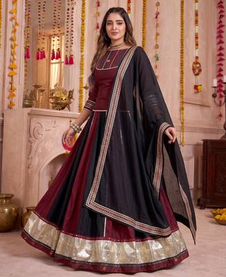 Multicolor Chinon Navratri Lehenga Choli Dupatta Set 3
