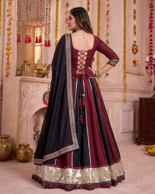 Multicolor Chinon Navratri Lehenga Choli Dupatta Set 4