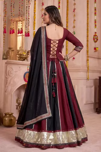 Multicolor Chinon Navratri Lehenga Choli Dupatta Set