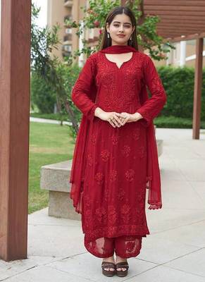 maroon color embroidery work gerogette salwar suit 1