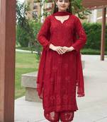 maroon color embroidery work gerogette salwar suit