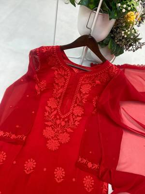 maroon color embroidery work gerogette salwar suit 4