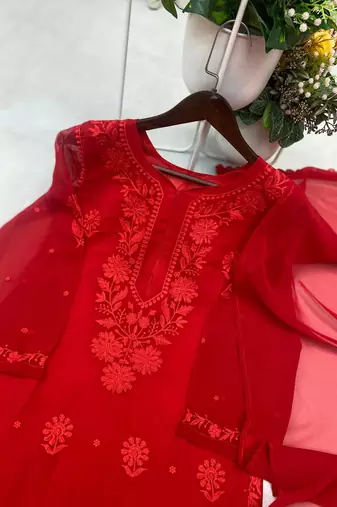 maroon color embroidery work gerogette salwar suit