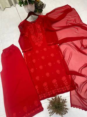 maroon color embroidery work gerogette salwar suit 5