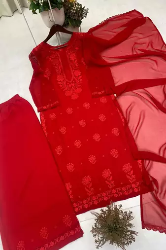 maroon color embroidery work gerogette salwar suit