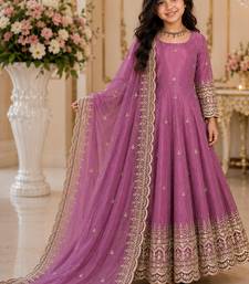 Mauve fendy silk with sequence embroidery work kids gown bottom and dupatta set