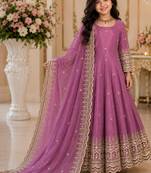 Mauve fendy silk with sequence embroidery work kids gown bottom and dupatta set