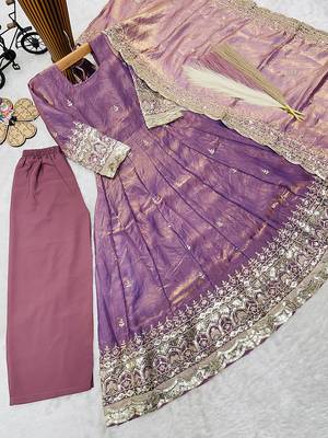 Mauve fendy silk with sequence embroidery work kids gown bottom and dupatta set 2