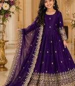 Orange fendy silk with sequence embroidery work kids gown bottom and dupatta set