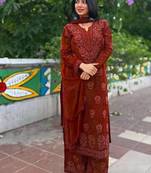 brown color embroidery work gerogette salwar suit