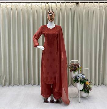 brown color embroidery work gerogette salwar suit 2