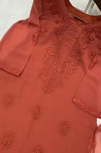 brown color embroidery work gerogette salwar suit