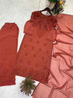 brown color embroidery work gerogette salwar suit 4