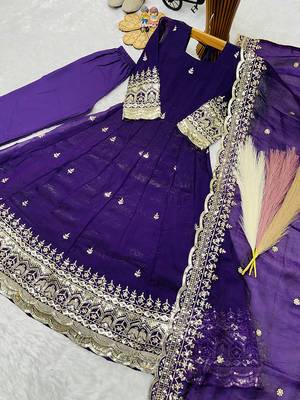 Orange fendy silk with sequence embroidery work kids gown bottom and dupatta set 3
