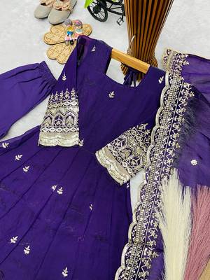 Orange fendy silk with sequence embroidery work kids gown bottom and dupatta set 4