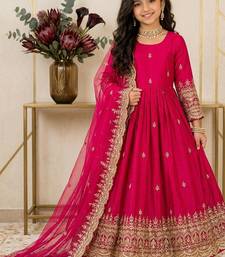 Orange fendy silk with sequence embroidery work kids gown bottom and dupatta set