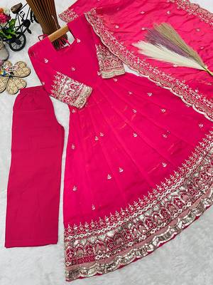 Orange fendy silk with sequence embroidery work kids gown bottom and dupatta set 2