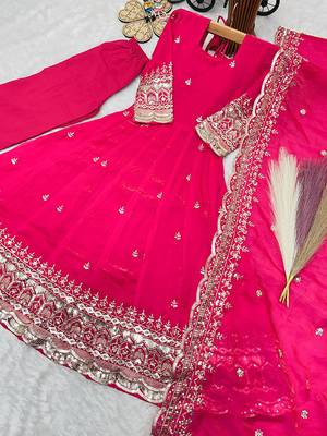 Orange fendy silk with sequence embroidery work kids gown bottom and dupatta set 3