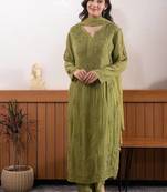 Mehendi color embroidery work gerogette salwar suit