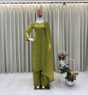 Mehendi color embroidery work gerogette salwar suit 2