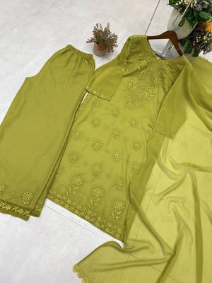 Mehendi color embroidery work gerogette salwar suit 3