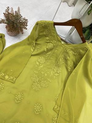Mehendi color embroidery work gerogette salwar suit 4