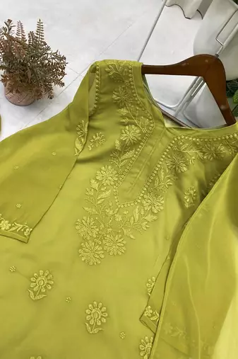 Mehendi color embroidery work gerogette salwar suit