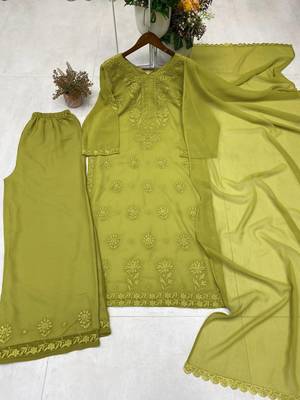 Mehendi color embroidery work gerogette salwar suit 5