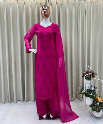 rani pink color embroidery work gerogette salwar suit 2