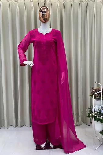 rani pink color embroidery work gerogette salwar suit