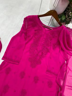 rani pink color embroidery work gerogette salwar suit 3
