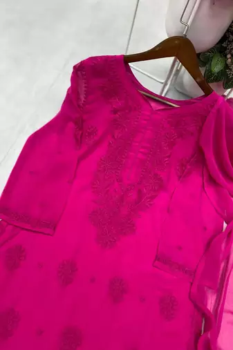 rani pink color embroidery work gerogette salwar suit