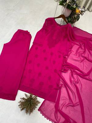 rani pink color embroidery work gerogette salwar suit 4
