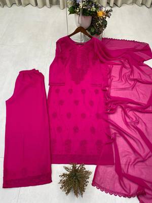 rani pink color embroidery work gerogette salwar suit 5