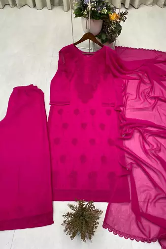 rani pink color embroidery work gerogette salwar suit