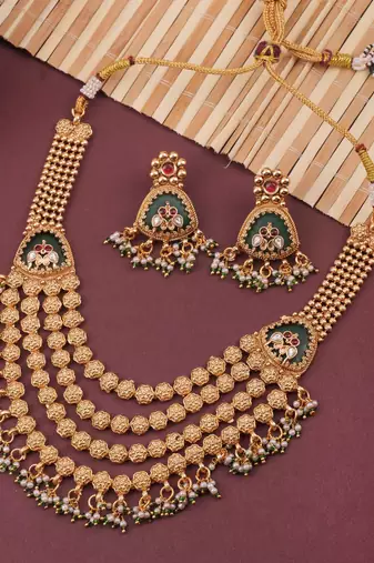 Multicolor gold plated temple jewellery set – traditional celebration accessory