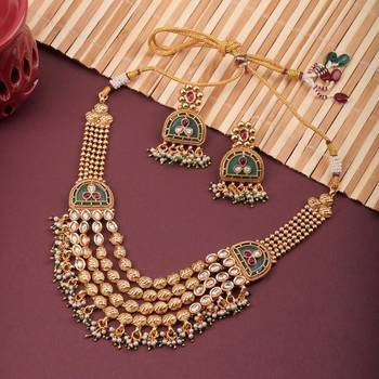 Multicolor gold plated temple necklace set – classic indian jewellery 1