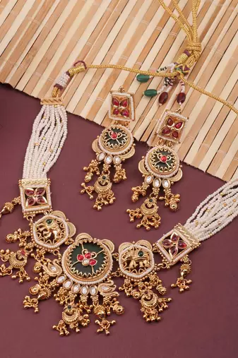 Multicolor gold plated temple necklace set for women – traditional jewellery
