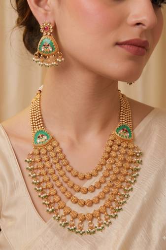 Multicolor gold plated temple jewellery set – traditional celebration accessory