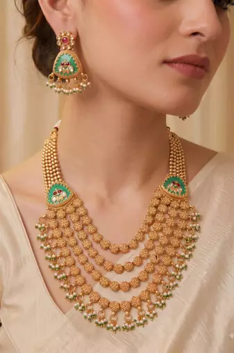 Multicolor gold plated temple jewellery set – traditional celebration accessory