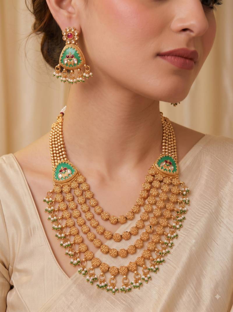 Multicolor gold plated temple jewellery set – traditional celebration accessory