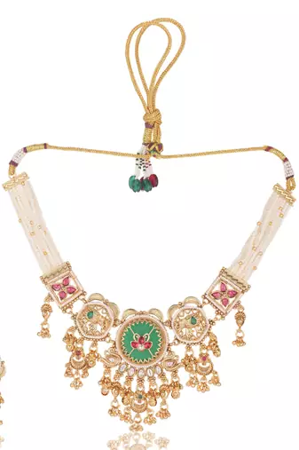 Multicolor gold plated temple necklace set for women – traditional jewellery