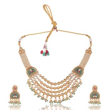 Multicolor gold plated temple necklace set – classic indian jewellery 2