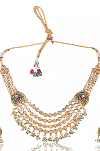 Multicolor gold plated temple necklace set – classic indian jewellery