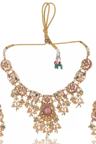 Multicolor gold plated temple jewellery set – classic ethnic accessory