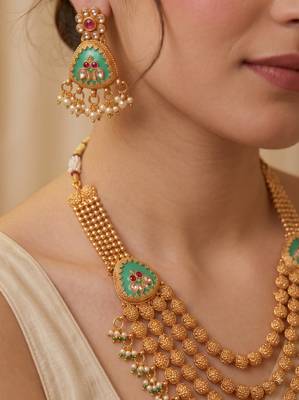 Multicolor gold plated temple jewellery set – traditional celebration accessory 5