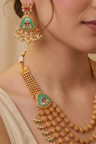 Multicolor gold plated temple jewellery set – traditional celebration accessory